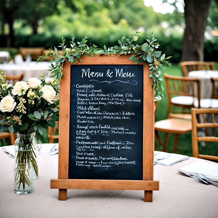 black and white wedding chalkboard menu sign