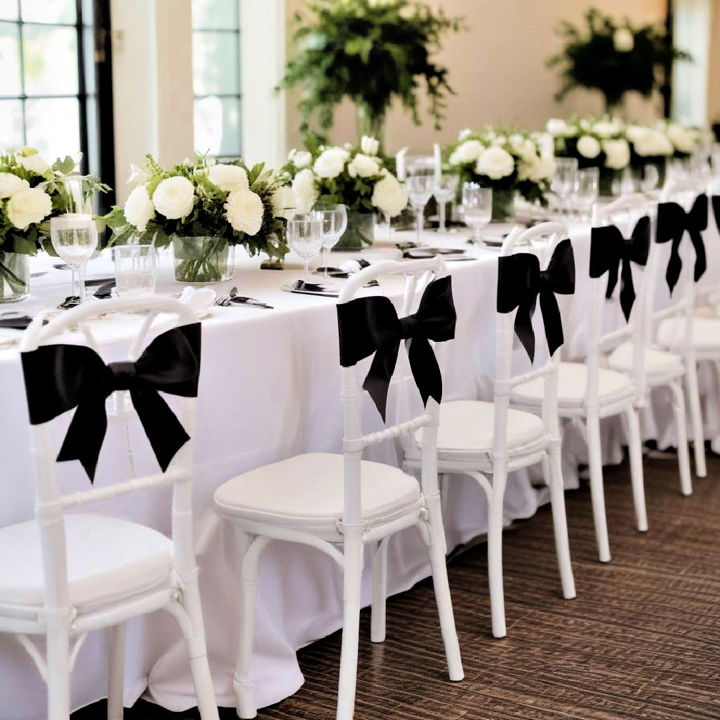 black and white wedding ribbon decor