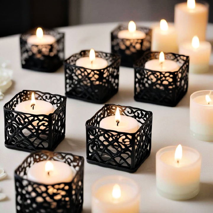 black and white wedding tea light holders