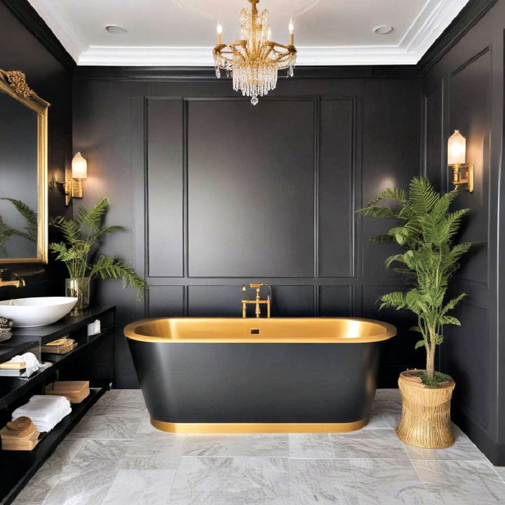 black bathtub with gold accents