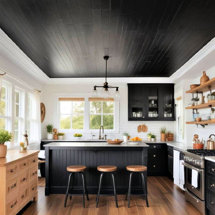 black beadboard ceiling design