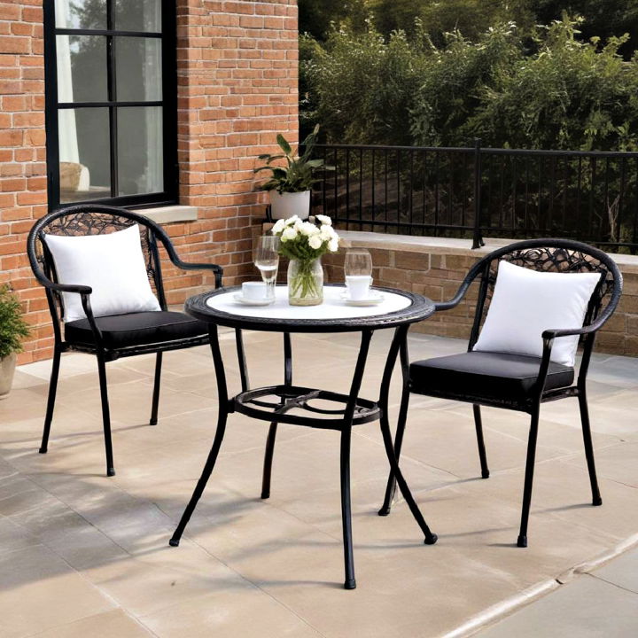 black bistro set with white accents