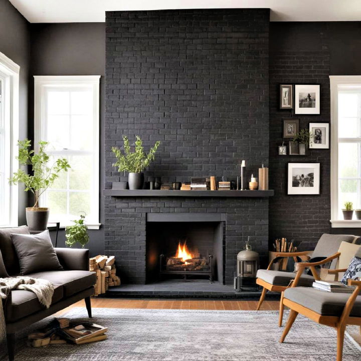 black brick fireplace as a canvas for artistic expression