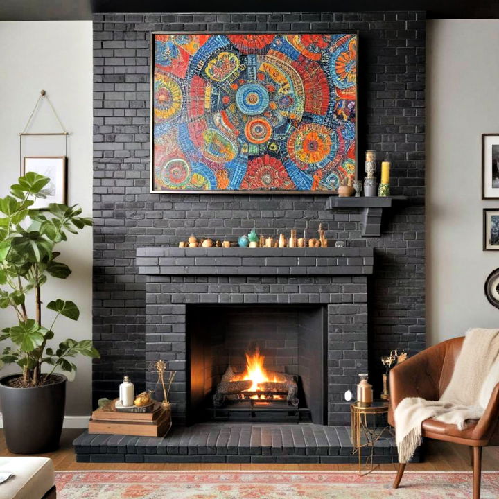 black brick fireplace into a canvas for artistic murals