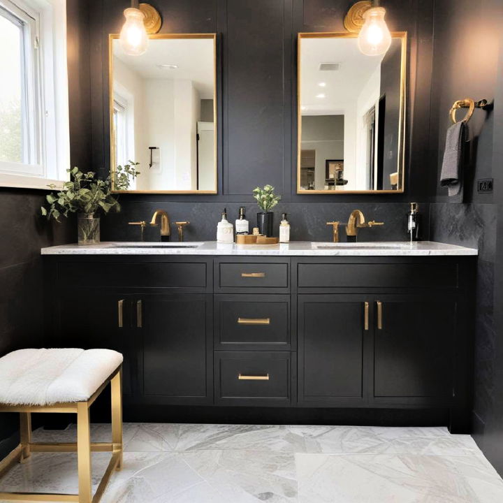 black cabinets with gold handles