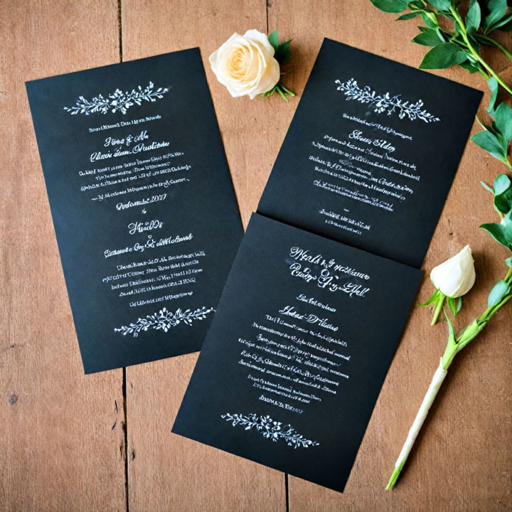 black ceremony programs with white text