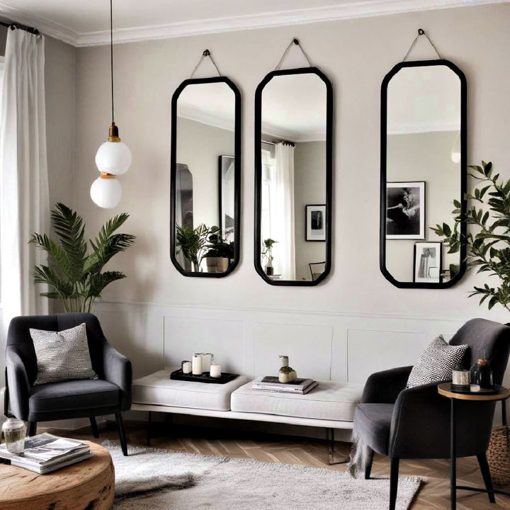 black framed mirrors for dimly lit space