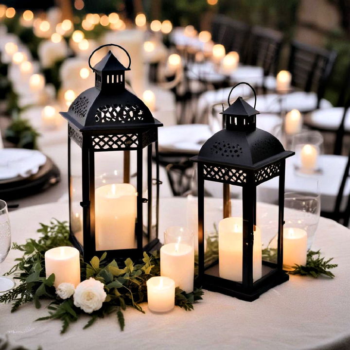 black lanterns with white candles idea