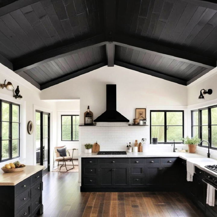 black rafter ceiling to add rustic elegance