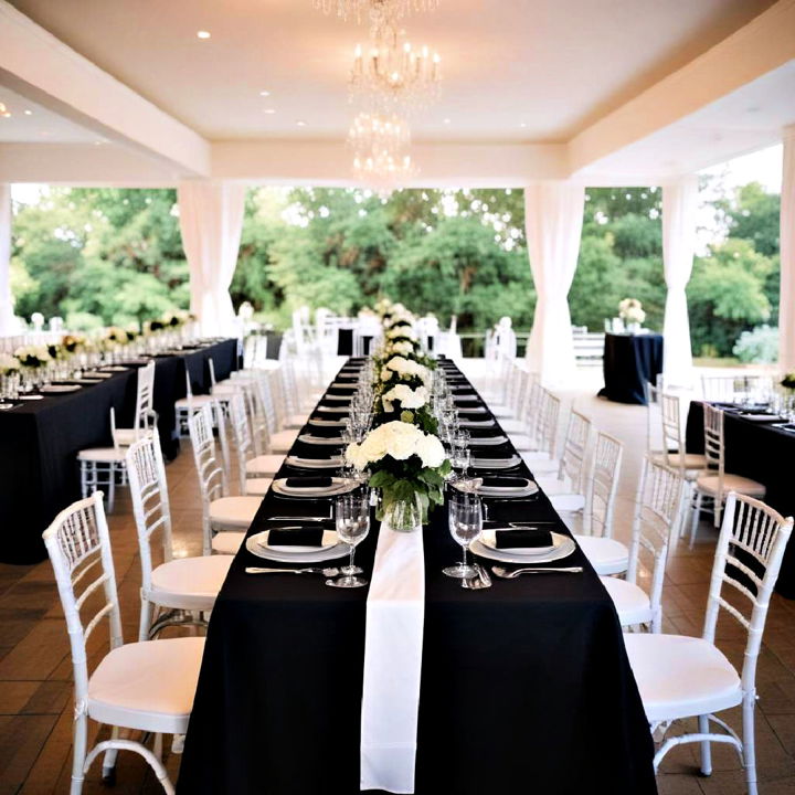 black tablecloth with white runner