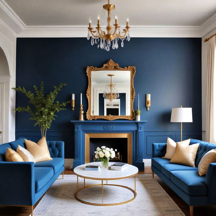 blue accent wall living room