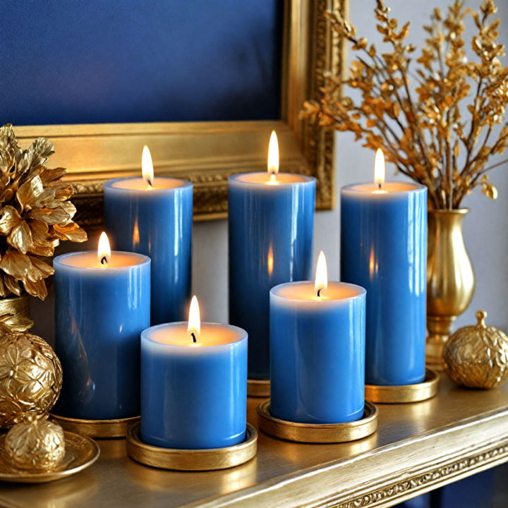 blue and gold candles living room