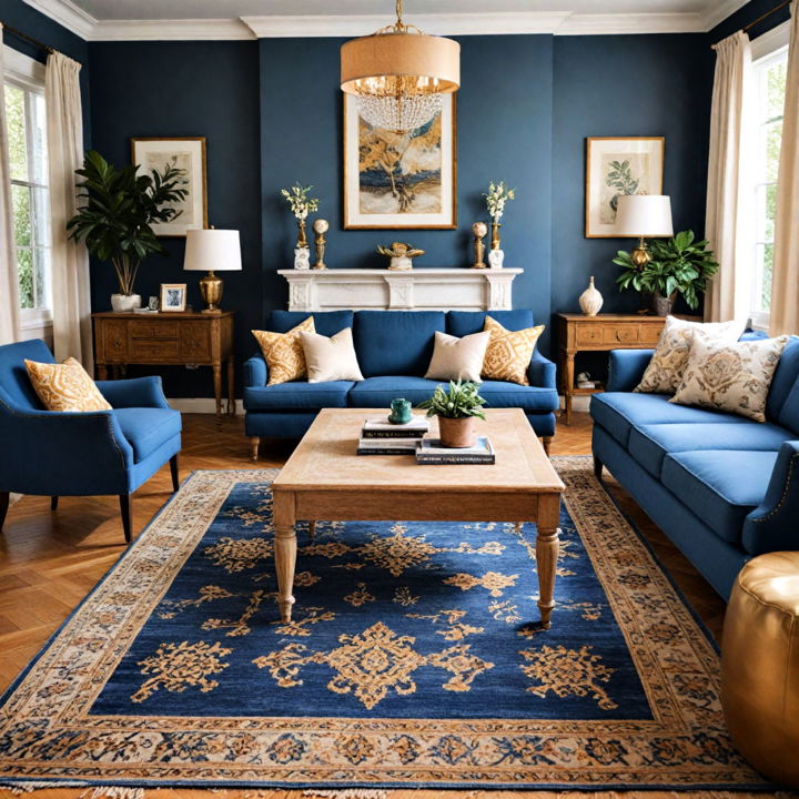 blue and gold rugs for living room