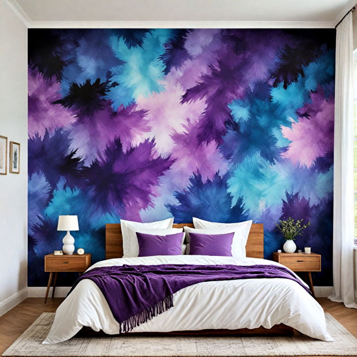 blue and purple wall mural for bedroom
