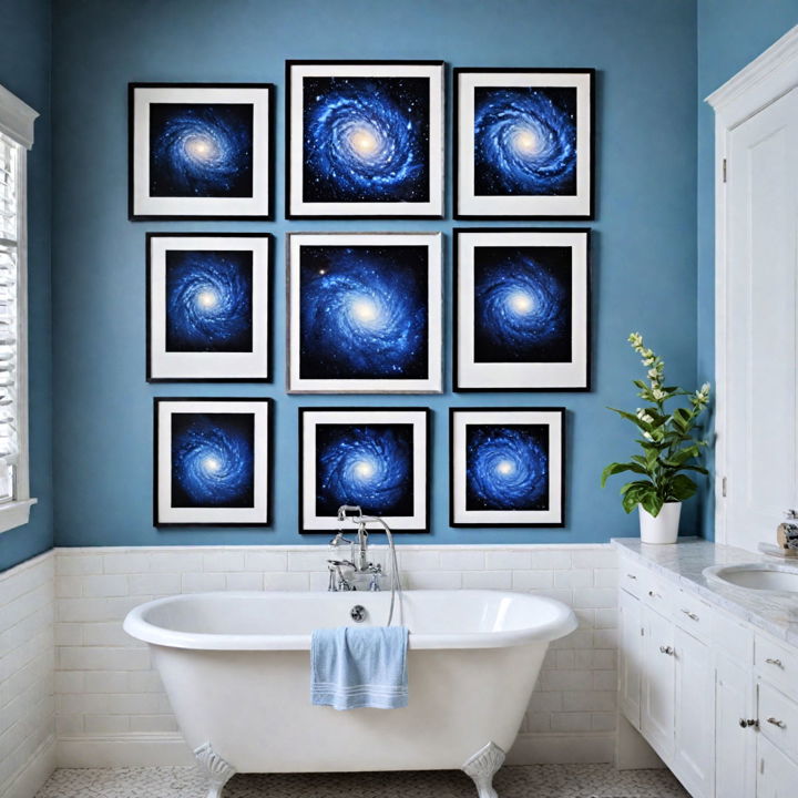 blue and white artwork for bathroom