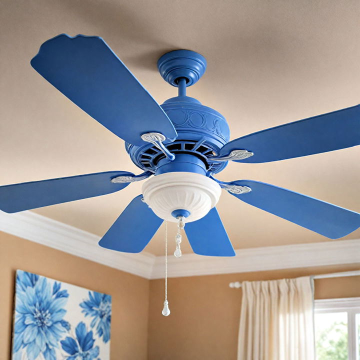 blue and white ceiling fan