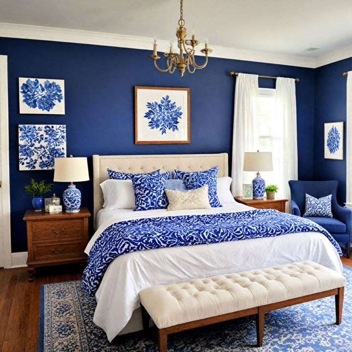 blue and white color scheme bedroom