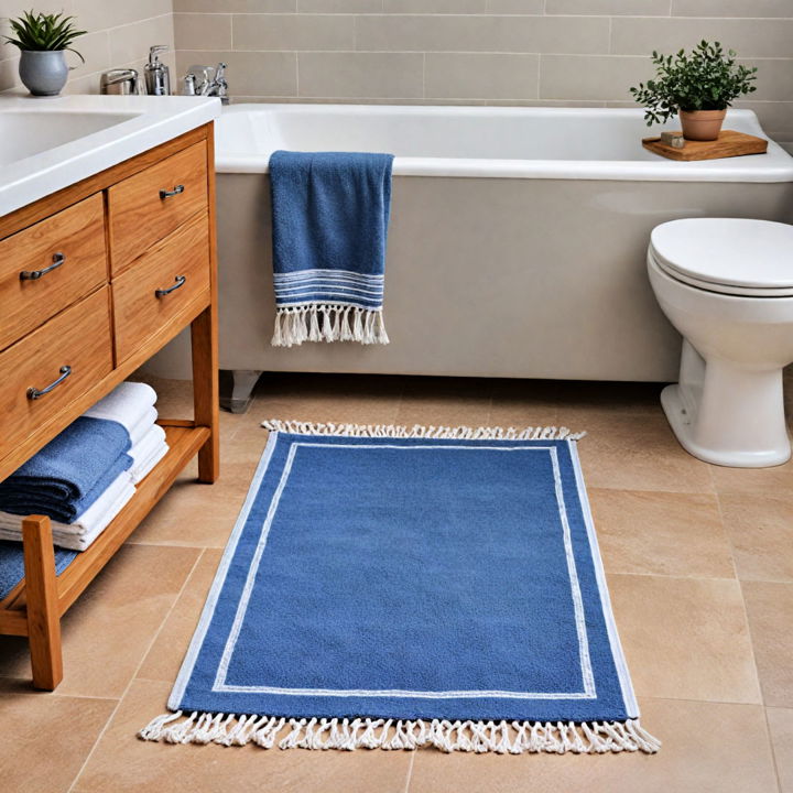 blue and white dual tone towel and rug