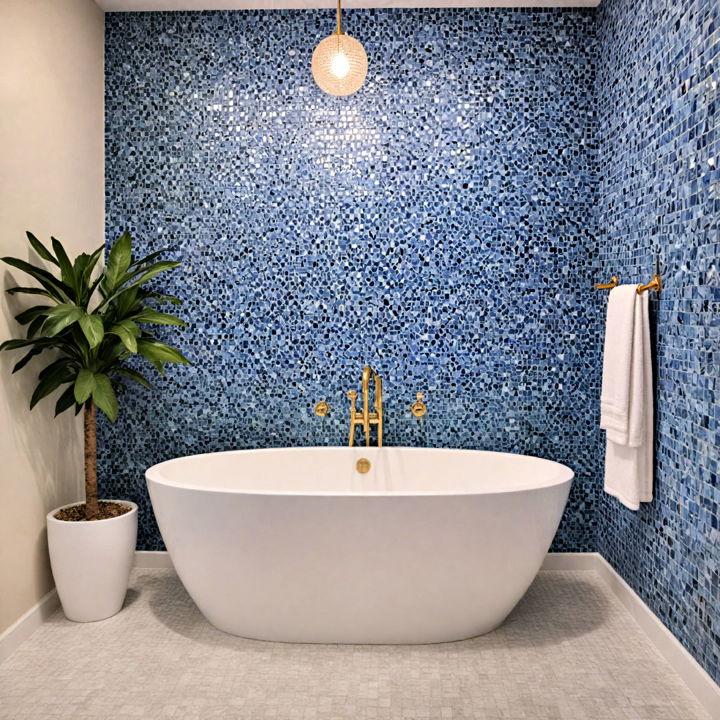 blue and white mosaic tiles bathroom