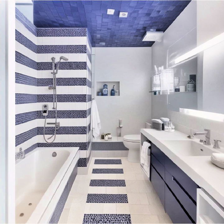 blue and white shower tiles