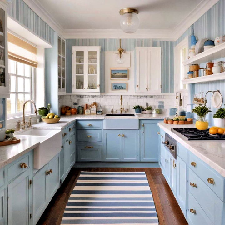 blue and white stripes kitchen idea