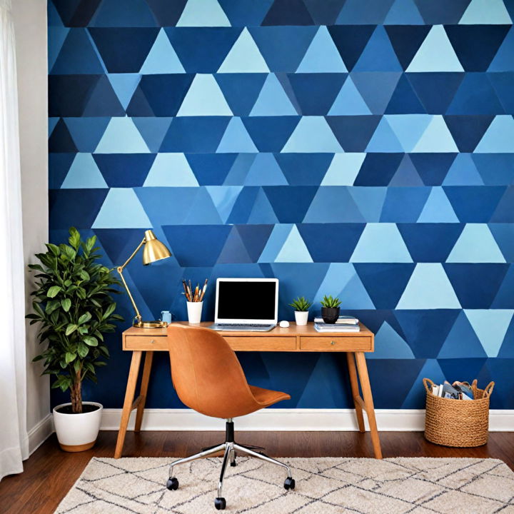 blue geometric accent wall design