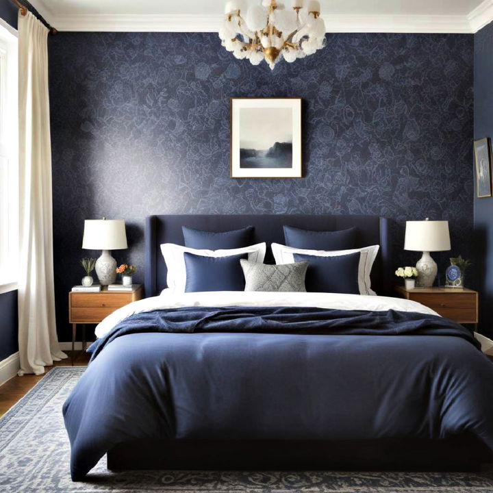 blue patterned bedroom wallpaper