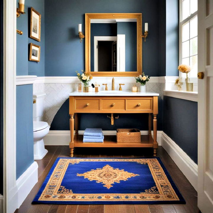 blue rugs with gold trim design