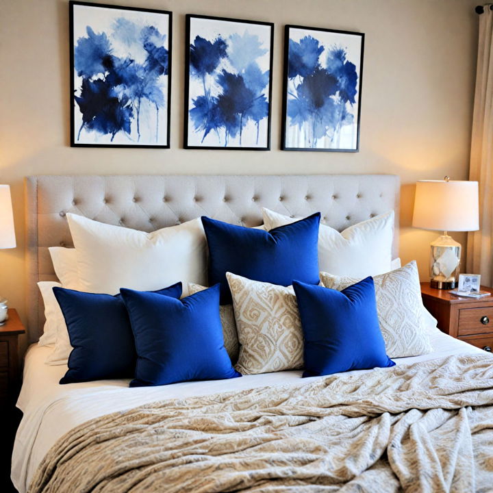 blue throw pillows to dress up the bed