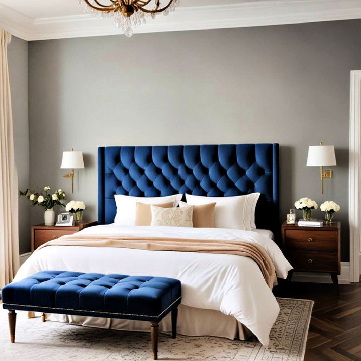 blue velvet headboard idea