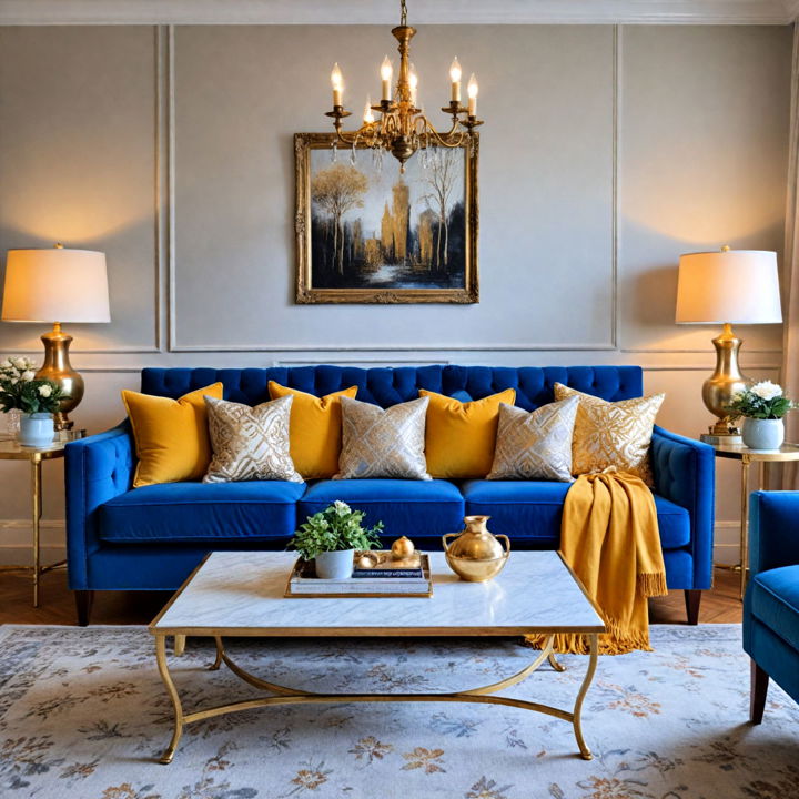 blue velvet sofa living room