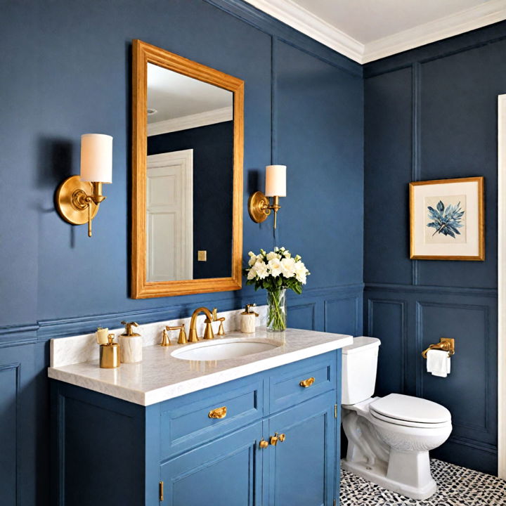 blue wainscotting with gold accents