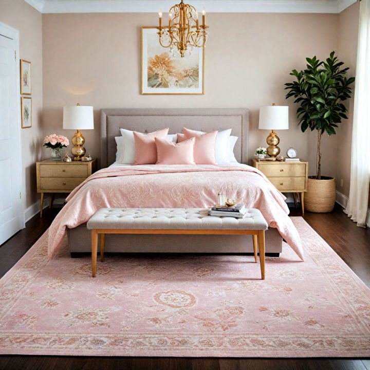 blush pink rug for pink and gold bedroom