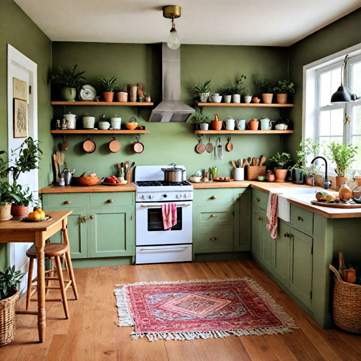 bohemian bliss olive green kitchen