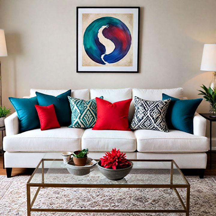 bold accent pillows for white couch