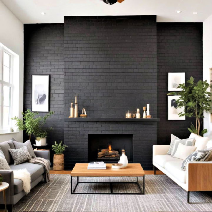 bold accent wall black brick fireplace