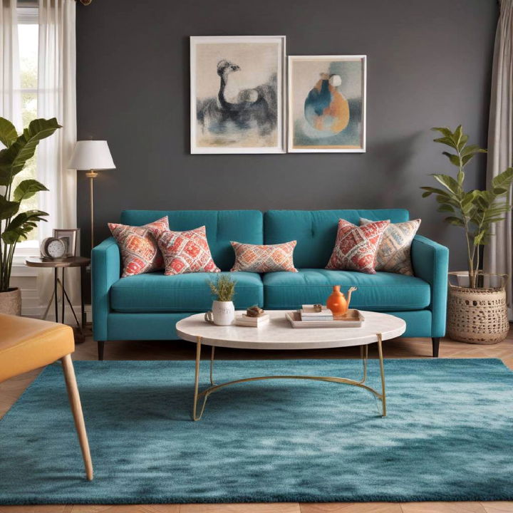 bold and bright teal accents living room