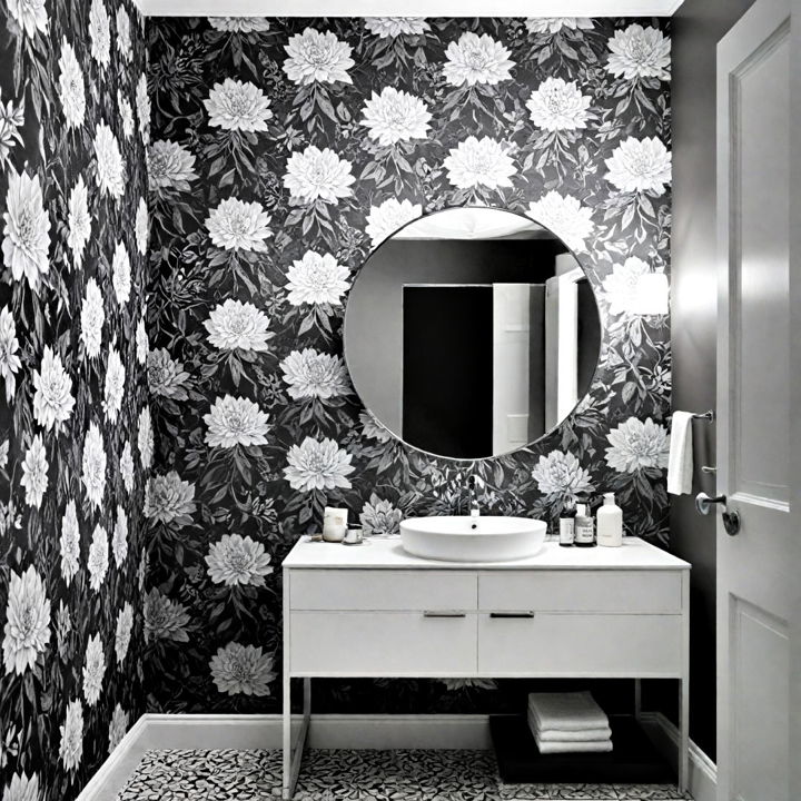 bold black and grey wallpaper for bathroom