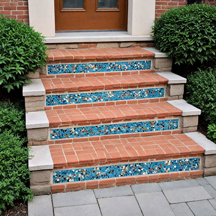 brick steps with mosaic inlays