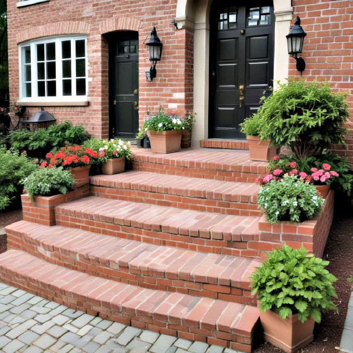 brick steps with planters