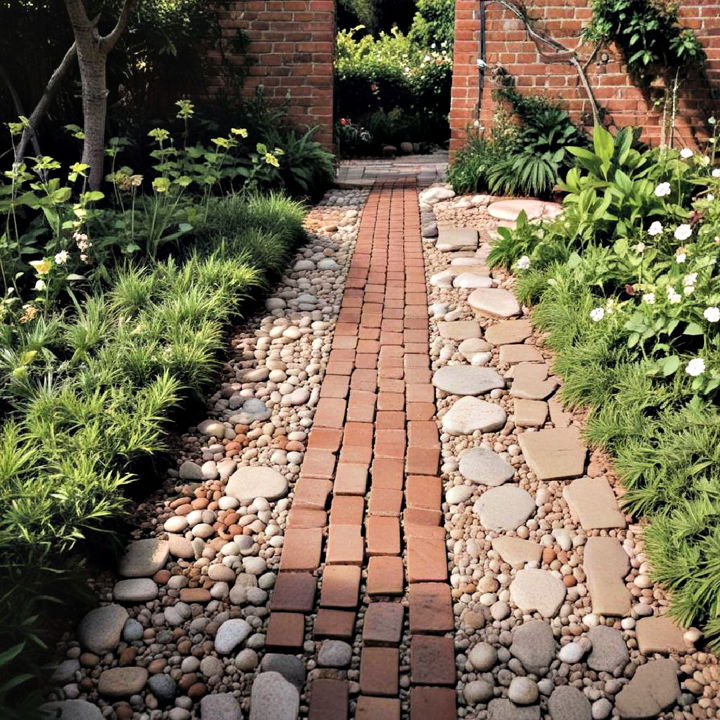 bricks with pebble insets walkway