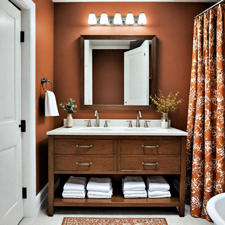 burnt sienna accents bathroom