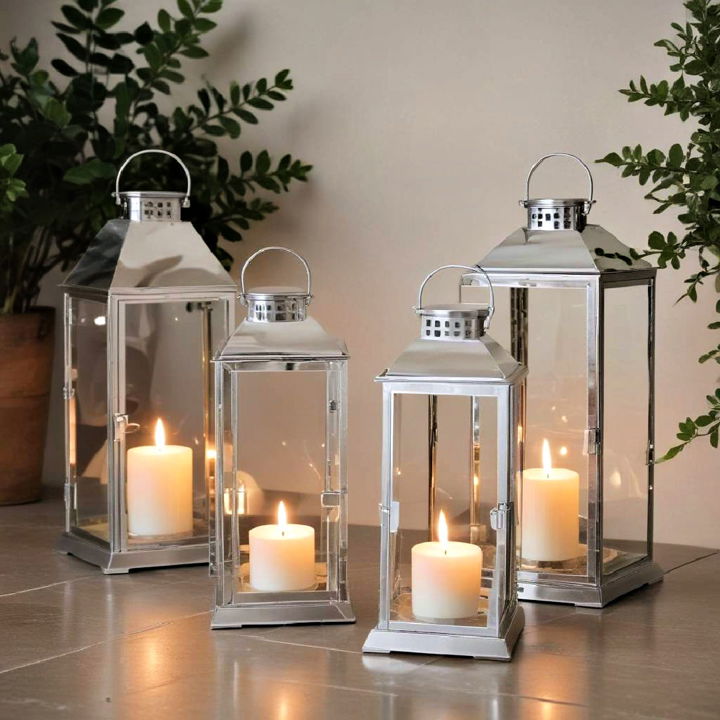 candle lanterns with reflective surface decor