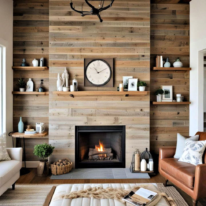 charming shiplap paneling fireplace