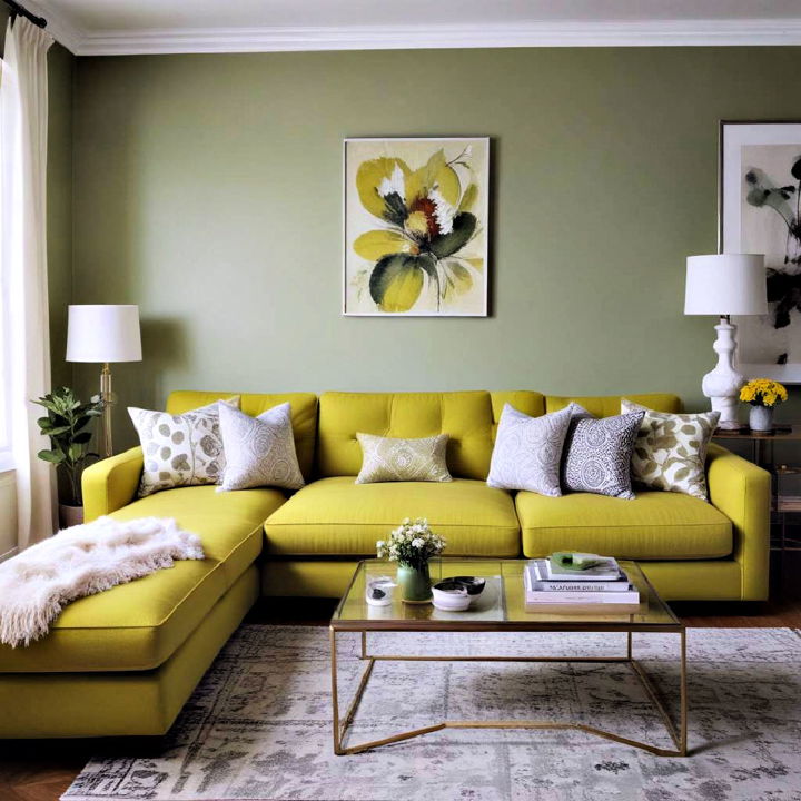 chartreuse green couch living room