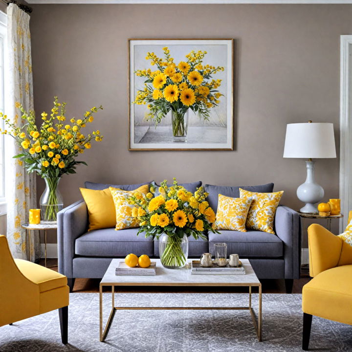 cheerful elegance grey and yellow living room