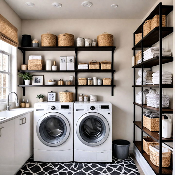 chic black and white shelving units