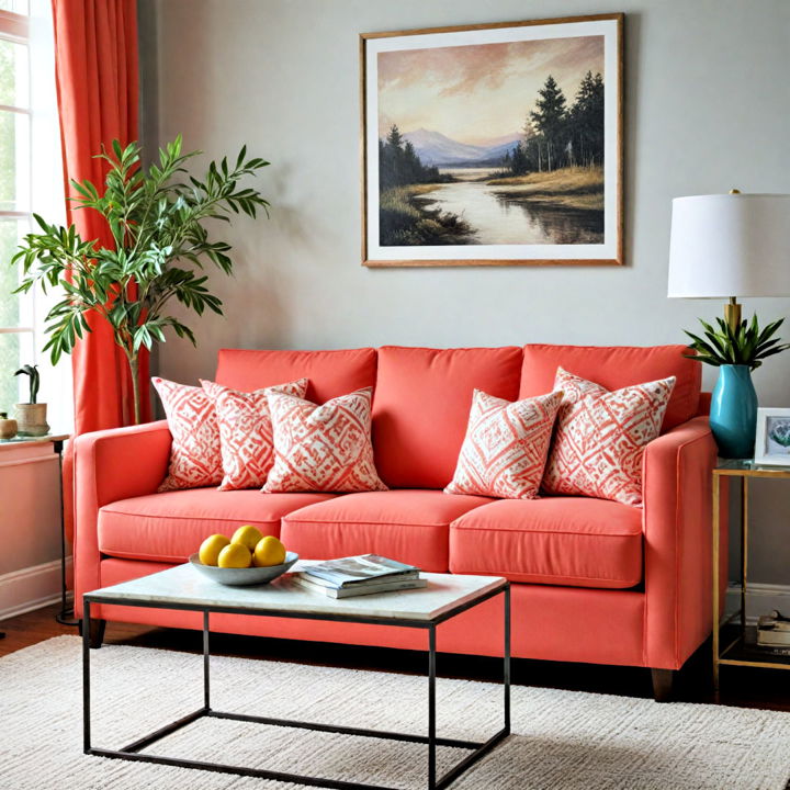 chic settee in coral red