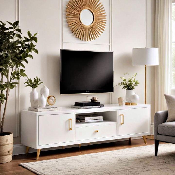 chic white tv stand with gold handles