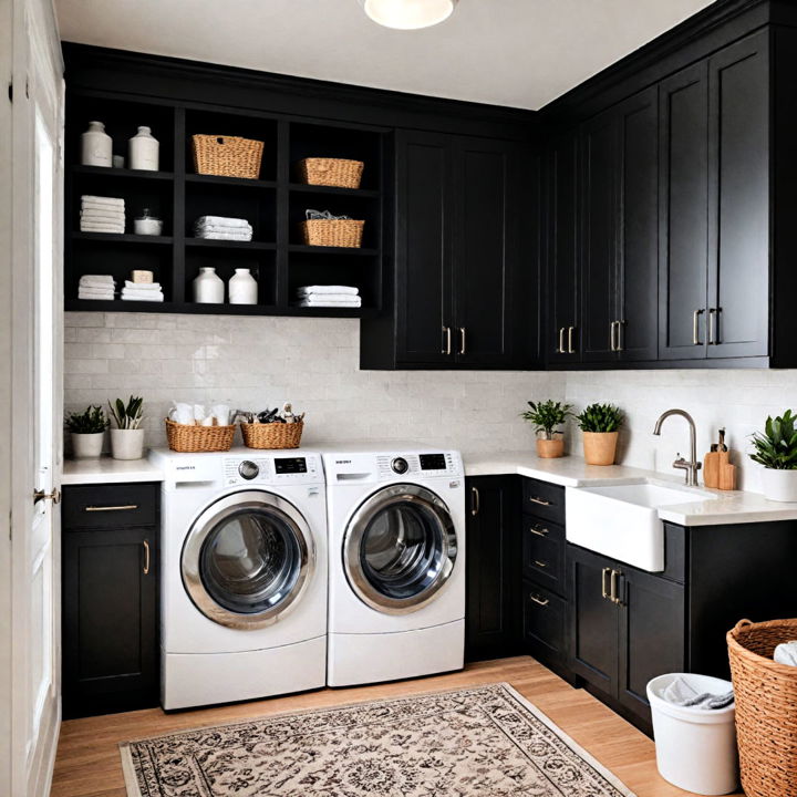 classic black cabinetry for laundry room